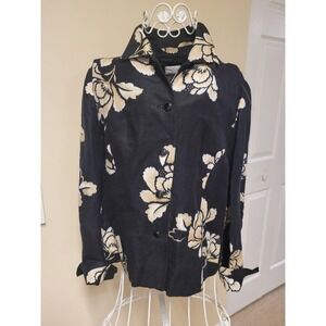 Emma James Liz Claiborne Floral Print Linen Blend Button Front Blouse Sz 6